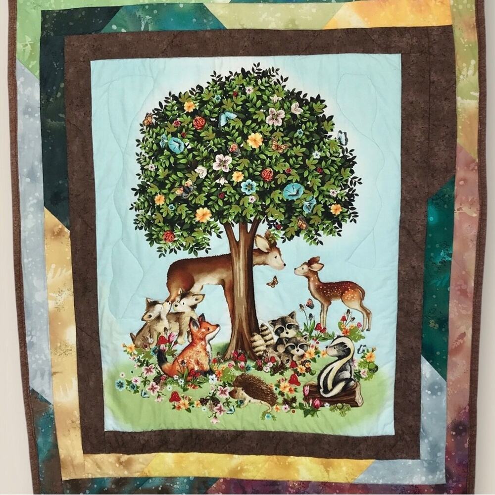 Handcrafted Quilted Wall Hanging Woodland Creatures Peace in the Forest Signed